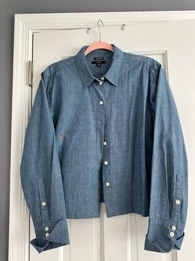 J. Crew Blue Chambray Button-Down Slightly Cropped Shirt - Women’s